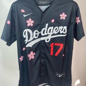 Nike Dodgers Black Cherry Blossom Baseball Jersey - Pink & Red Accents